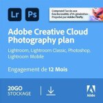 Adobe photography plan (photoshop cc + lightroom cc) 1 utilisateur 1 an 20 go de stockage en cloud