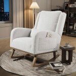 Adwolt fauteuil � bascule rocking chair avec rangement de poche chaise � bascule avec pieds en bois massif ...