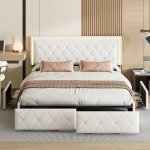 Adwolt lit 160�200 cm avec led et 4 tiroirs ? lit queen 160�200 cm avec sommier � lattes ? lit double ...