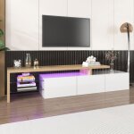 Adwolt meuble tv combin 200 cm style moderne avec 3 portes et 2 compartiments en verre banc tv led pour ...