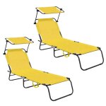 Aga 2x chaise longue de jardin inclinable avec auvent jaune