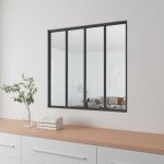 Aica verri�re atelier en aluminium noir mat 123x108cm - vitrage tremp� 4mm - 4 carreaux verri�re fixe ...