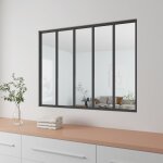 Aica verri�re atelier en aluminium noir mat 153x108cm - vitrage tremp� 4mm - 5 carreaux verri�re fixe ...