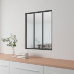 Aica verri�re atelier en aluminium noir mat 93x108cm - vitrage tremp� 4mm - 3 carreaux verri�re fixe ...