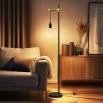 Aigostar lampe pied r�tro e27interrupteur piedc�ble 180cmsuspenduenoir / dor� lampadaire (sans ampoule) ...