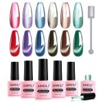 Vernis  ongle - aimeili - 6 couleurs 8ml - semi permanent - effet ?il de chat - lot avec bton magntique ...