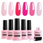 Aimeili 6 pcs vernis semi permanent saint valentin rose 8ml sans hema lot vernis  ongles gel uv led ...