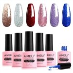 Aimeili sans hema vernis semi permanent 6pcsx8ml rouge rose violet bleu argent champagne pailletvernis ...