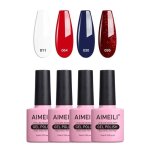 Aimeili vernis semi permanent set 4pcs x 10ml blanc rouge bleu paillet lot vernis  ongles gel soak ...