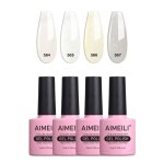 Aimeili vernis semi permanent set 4pcs x 10ml paillet blanc jaune grislot vernis  ongles gel soak off ...