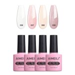 Aimeili vernis semi permanent set 4pcs x 10ml paillet blanc nude rose lot vernis  ongles gel soak off ...