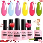 Aimeili vernis semi permanent set 6pcs x 8ml rose bleu violet jaune vert lot vernis  ongles gel soak ...
