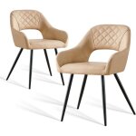 Lot de 2 chaises de salle � manger en simili - cuir - accoudoirs et dossier ajour� - pieds m�talliques ...