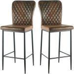 Ainpecca - lot de 2 tabourets de bar en simili - cuir marron avec repose - pieds et dossier motif diamant ...