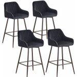 Lot de 4 tabourets de bar en velours noir avec accoudoirs - ainpecca - dossier grand motif diamant confortable ...