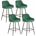 Lot de 4 tabourets de bar en velours vert avec accoudoirs - ainpecca - dossier grand motif diamant confortable ...