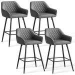 Ainpecca - lot de 4 tabourets de bar en simili - cuir gris fonc� avec accoudoirs et repose - pieds dossier ...