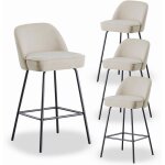 Ainpecca - lot de 4 tabourets bar fixe en toile beige sans accoudoirs coussin �pais confortable dossier ...