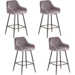 Lot de 4 tabourets de bar en velours gris avec accoudoirs - ainpecca - dossier grand motif diamant confortable ...