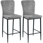 Ainpecca - lot 2 tabourets de bar en simili - cuir avec dossier motif diamant pieds mtalliques (gris ...