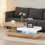 Table basse avec plateau pivotant - blanc uv et naturel - 110x50x40 cm - moderne en panneau particules ...