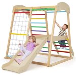 Aire de jeu descalade en bois 6 en 1 dreamade avec toboggan corde et chelles ancrages mtalliques pour ...