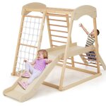 Aire de jeu descalade en bois 6 en 1 dreamade avec toboggan corde et chelles ancrages mtalliques pour ...