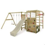 Aire de jeux portique bois actionarena fatmoose avec balançoire et toboggan vert sauge Aire de jeux portique bois actionarena fatmoose avec balançoire et toboggan vert sauge
