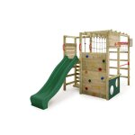 Aire de jeux bois fatmoose actionarena air xxl vert avec toboggan et mur d?escalade panier basket ? 10 ...