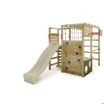 Aire de jeux portique bois actionarena fatmoose avec toboggan vert sauge