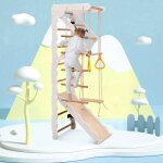 Aire de jeux portique bois enfant multifonctionnelle 6 en 1 avec toboggan balan�oire escalade anneaux ...