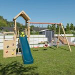 Aire de jeux xchange clever bois avec poutre m�tal 3 agr�s