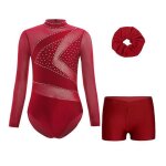 Aislor enfants justaucorps  manches longues avec bandeau short sport gym - filles ensemble 3 pices