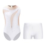 Aislor fille justaucorps gymnastique avec short tenue patinage artistique danse leotard