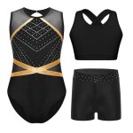 Aislor justaucorps gymnastique fille ensemble tenue patinage danse leotard sans manches strass