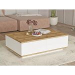 Alessia - table basse rectangulaire l. 90 cm 2 abattants d�cor blanc mat et pin