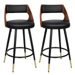 Alfordson 2 tabourets de bar hauteur de sige 65 cm bois appui - pied niveau ajustable cuir noir