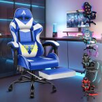 Alfordson chaise de gaming siège de massage pour bureau en cuir simili bleu et blanc Alfordson chaise de gaming siège de massage pour bureau en cuir simili bleu et blanc