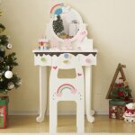 Alightup - ensemble de coiffeuse pour enfants avec miroir tabouret 3 tiroirs 7 jouets - blanc