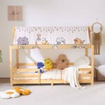 Lit cabane enfant 90 x 190 cm - alightup - avec baldaquin en tissu sommier et barrires pin naturel(sans ...