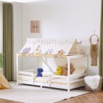 Lit cabane enfant 90 x 190 cm - alightup - avec baldaquin en tissu sommier et barrires pin blanc(sans ...