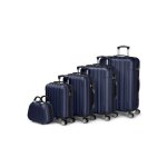Alightup - set de 5 valise trolley portable 5 en 1 en abs - 4 valises + 1 vanity - bleu marine