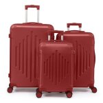 Alightup - set de valises - lot de 3 valises � roulettes - rayures en diamant - bordeaux