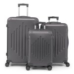 Alightup - set de valises - lot de 3 valises � roulettes - rayures en diamant - gris fonc�