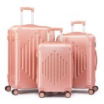 Alightup - set de valises - lot de 3 valises � roulettes - rayures en diamant - or rose