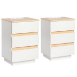 Alightup - table de chevet 2pcs chevet sans poign�e avec plusieurs prises de charge couleur blanc + bois ...