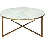 Alisma table basse ronde style contemporain en chrome dor� + plateau en verre transparent imprim� marbre ...