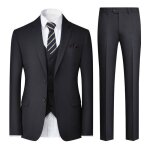 Alltheman costume homme 4 pi�ces coupe slim 2 boutons veste gilet pantalon noir carr� �charpe noir