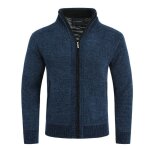 Allthemen cardigan homme col montant veste knitted sweater grosse maille bleu
