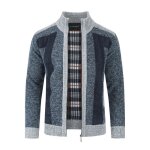 Allthemen cardigan homme dhiver  col montant veste en maille pull pais chaude zipp bleu